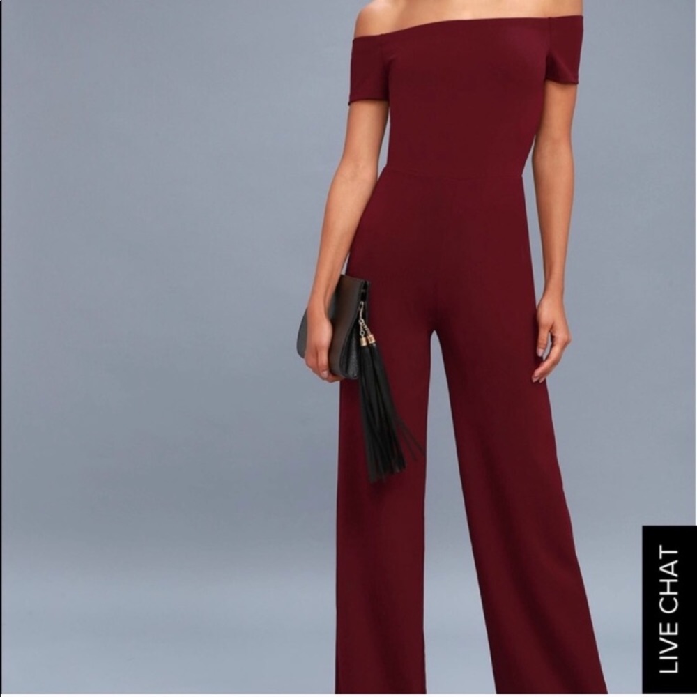 ✨ Lulu’s | Alleyoop Burgundy OTS Jumpsuit - Picture 9 of 10